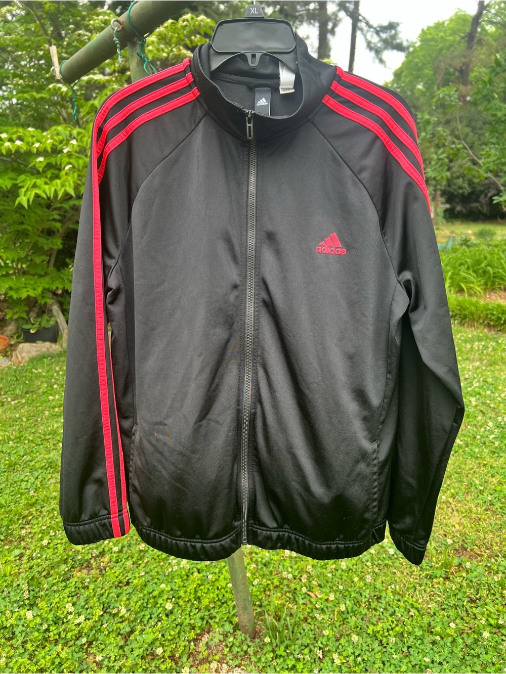 adidas Black Track Jacket with Red Stripe Detailing